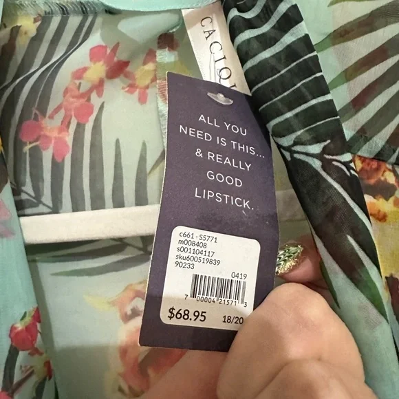 Cacique Lane Bryant 18/20 Sheer Blue Floral Tropical Robe - Picture 4 of 6